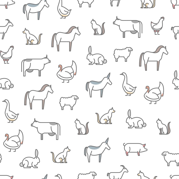 Animals Farm Seamless Pattern Background Vector