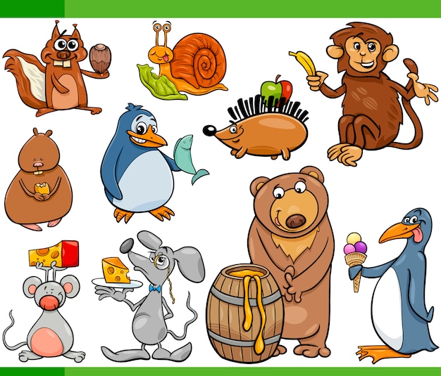 animals and food cartoon set