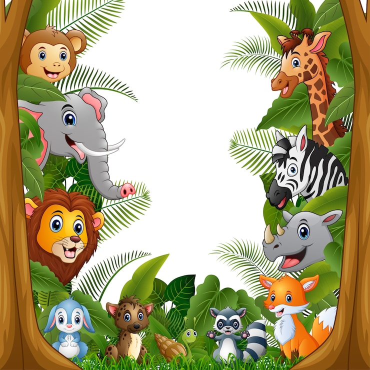 Vector animals forest with blank sign bamboo