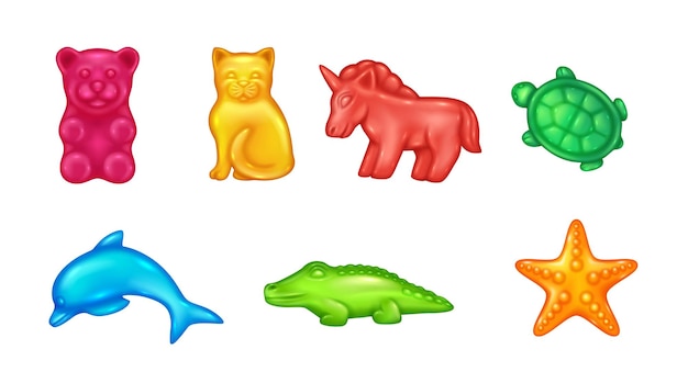 Vector animals jelly sweets 3d realistic vector illustration set