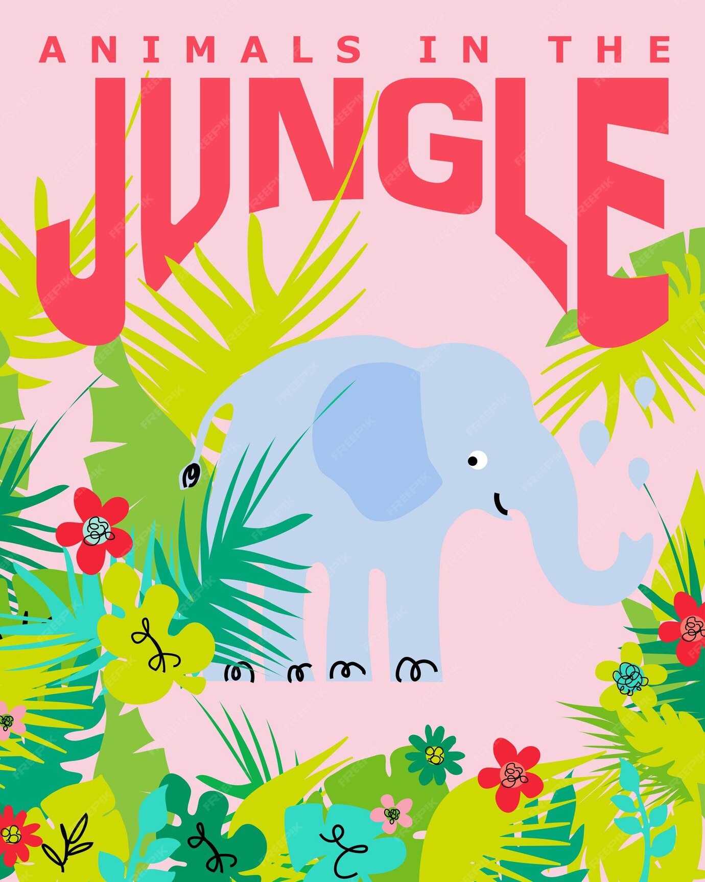 Premium Vector | Animals in the jungle poster illustration with cute