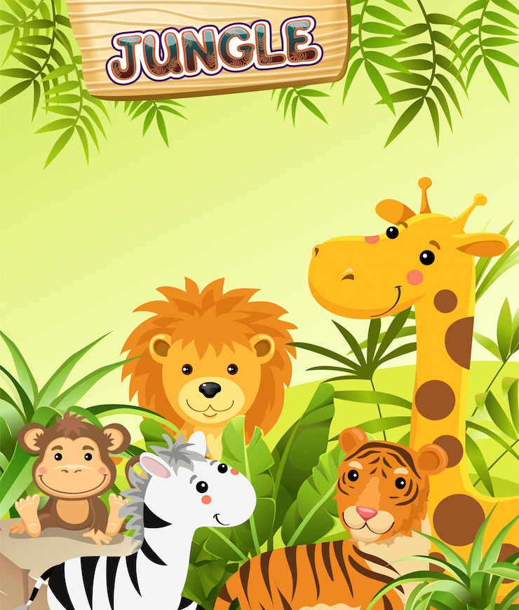 Vector animals in jungle.