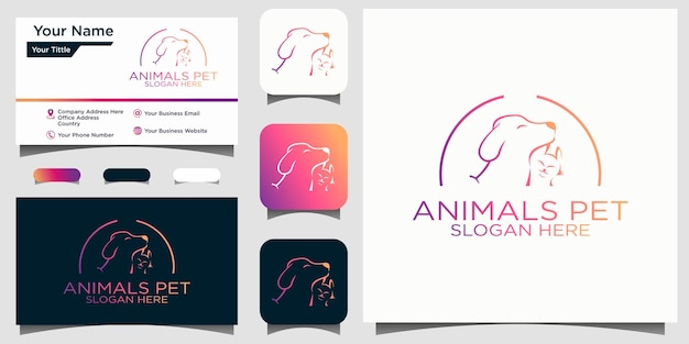 Animali domestici gatto e cane logo design