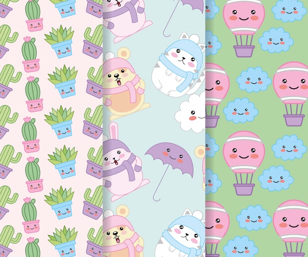 Animali e piante con palloncini design di personaggi kawaii caldi