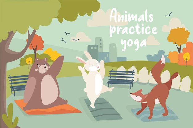 Animals practice yoga concept background