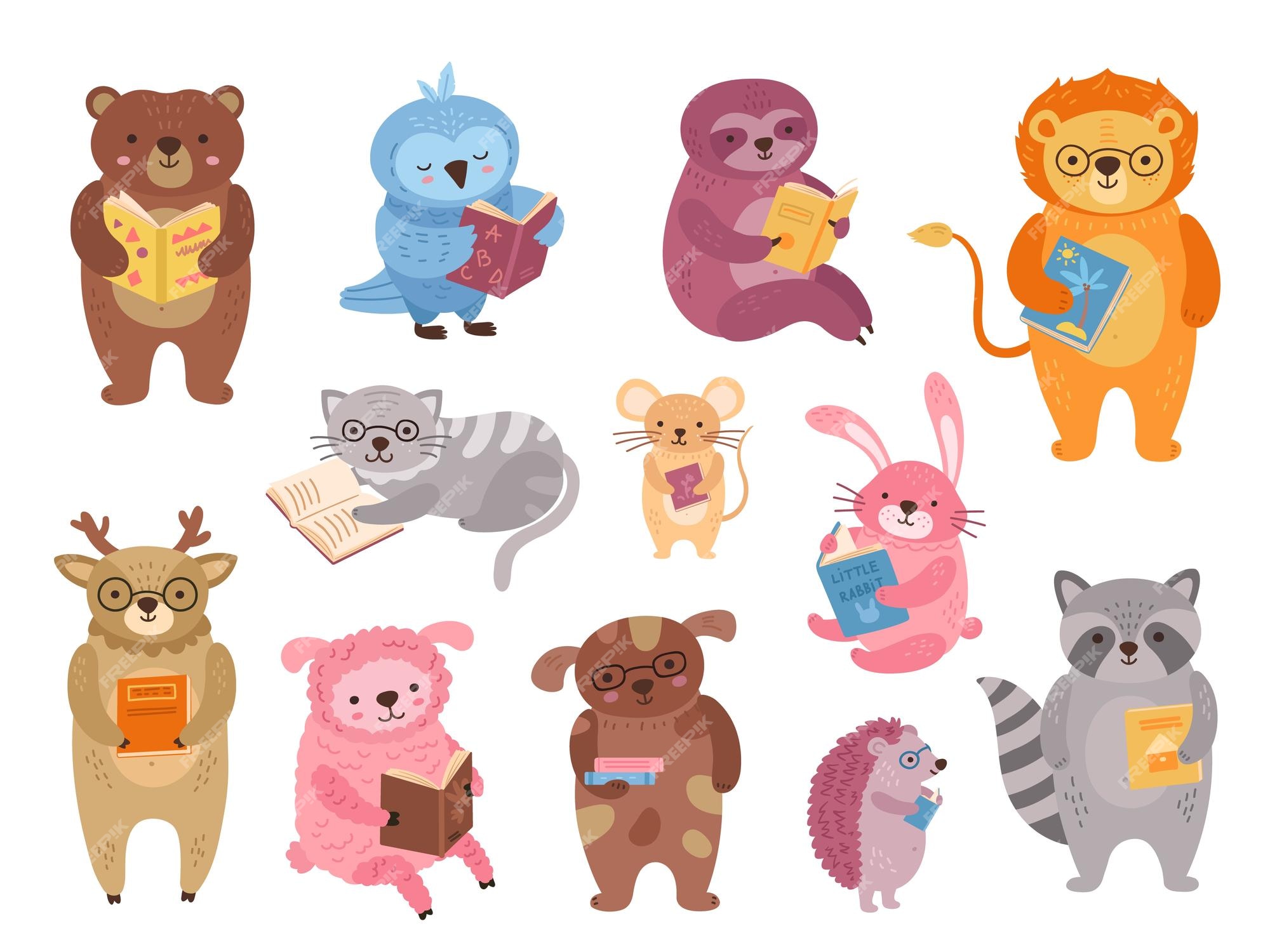 Premium Vector | Animals reading wild animal read book funny school study characters childish cartoon literature isolated kids friends exact vector clipart Premium Vector | Animals reading wild animal read book funny school study characters childish cartoon literature isolated kids friends exact vector clipart