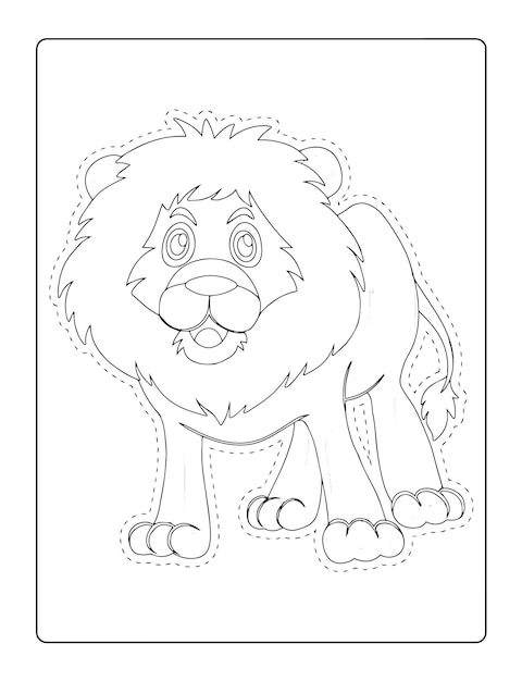 Animals Scissor cut Coloring Black and white page for kids book illustration