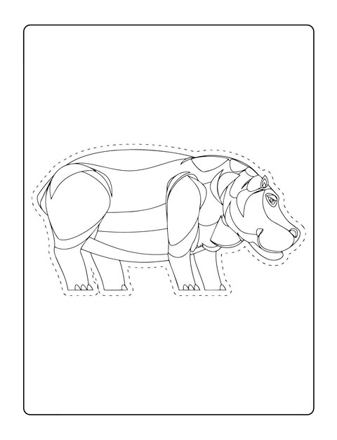 Animals Scissor cut Coloring Black and white page for kids book illustration