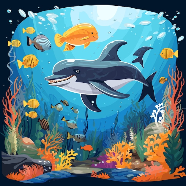 Animals Under the Sea Background Vector Illustration