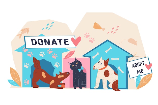 Animals shelter banner or poster design for pets adoption and money fundraising