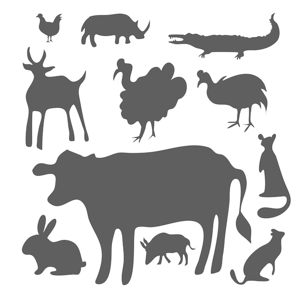 Vector animals silhouette bundle set vector