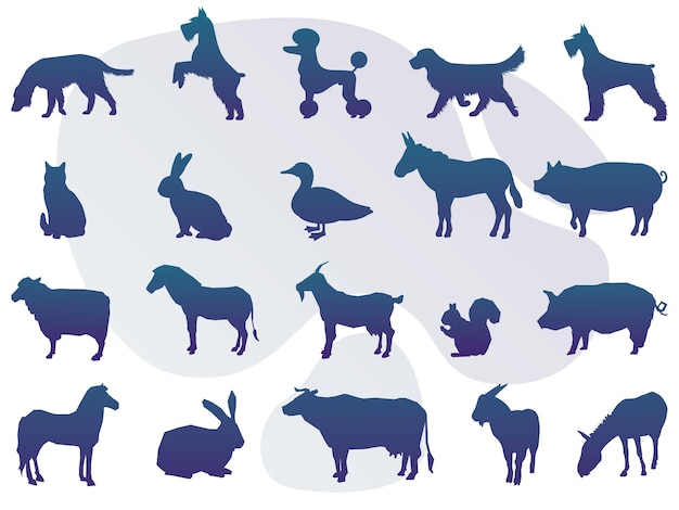 Animals silhouette and logo collection gradient vector