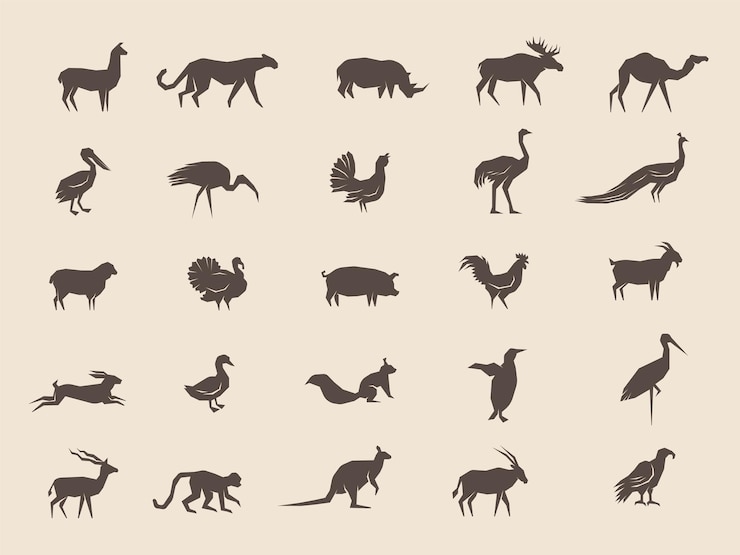 Vector animals silhouettes domestic and wild different stylized shapes of animals recent vector illustrations collection