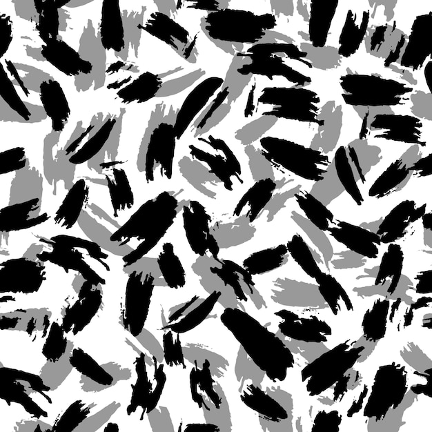 Animals skin wallpaper. Hand drawn artistic brush seamless pattern. Abstract gray and black ink repeating on white background. Vector illustration.