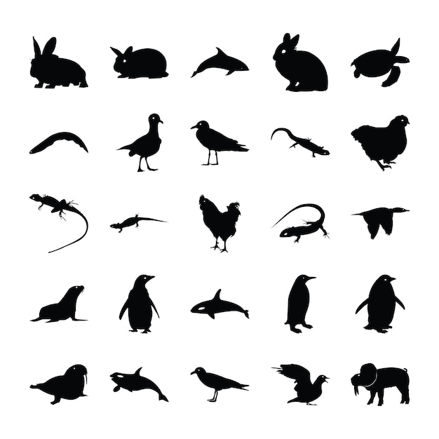 Vector animals solid pictograms set