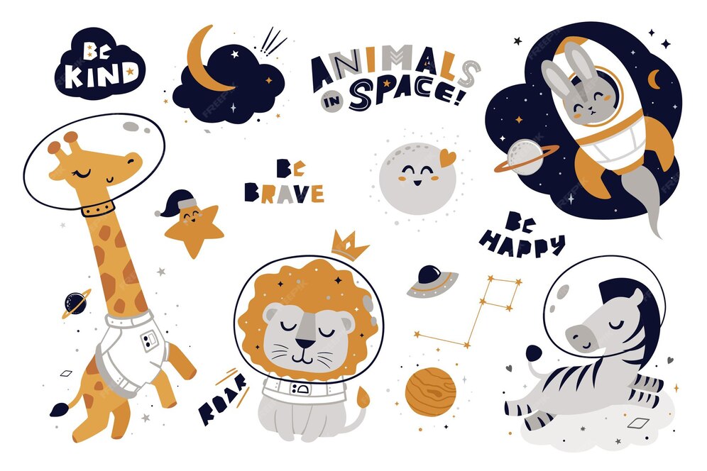 Premium Vector | Animals in space element