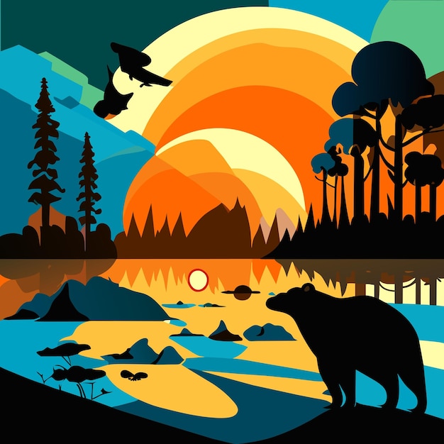 Vector animals in the sunset