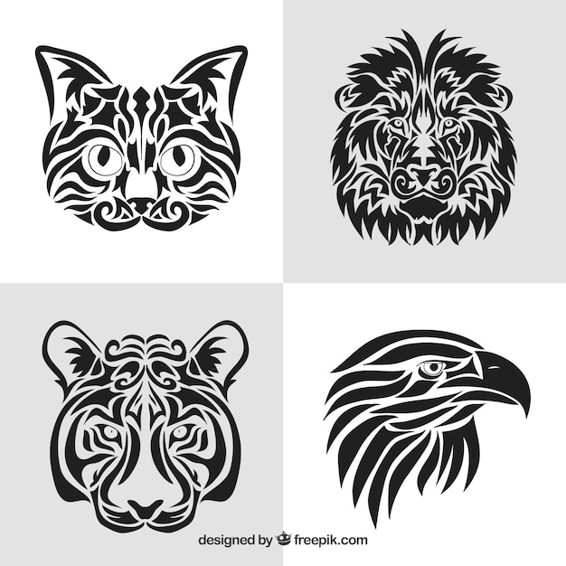 Vector animals tribal tattoo collection