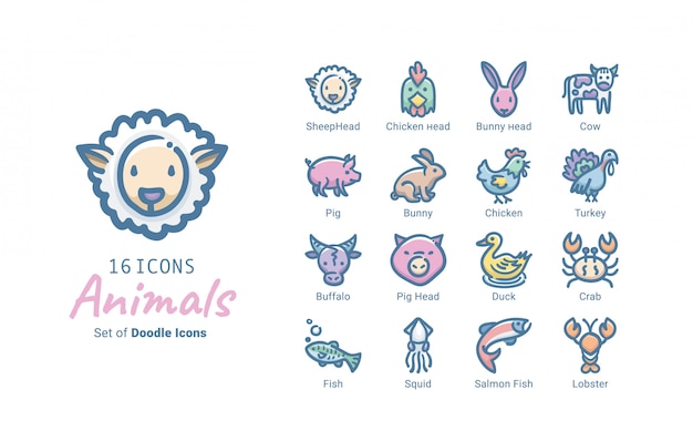 Animals vector icon collection design