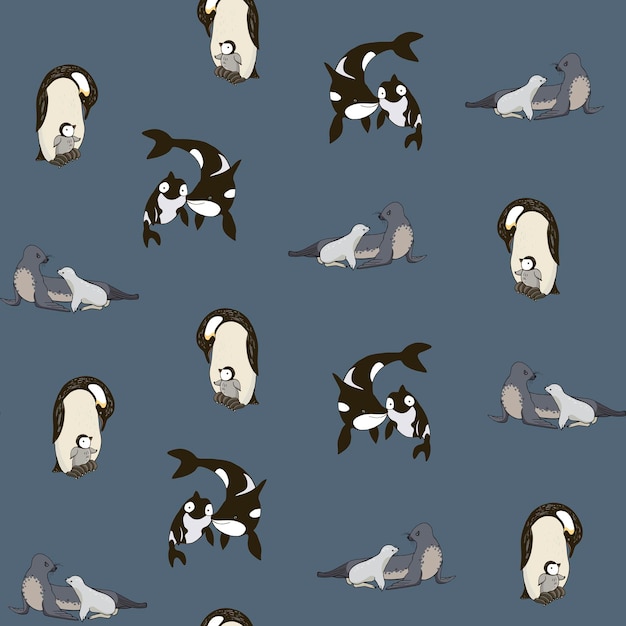 Animals with babies vector seamless pattern