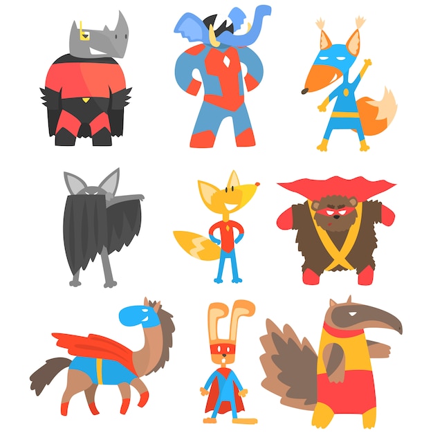 Animas Disguised As Superheroes Set Of Geometric Style Stickers