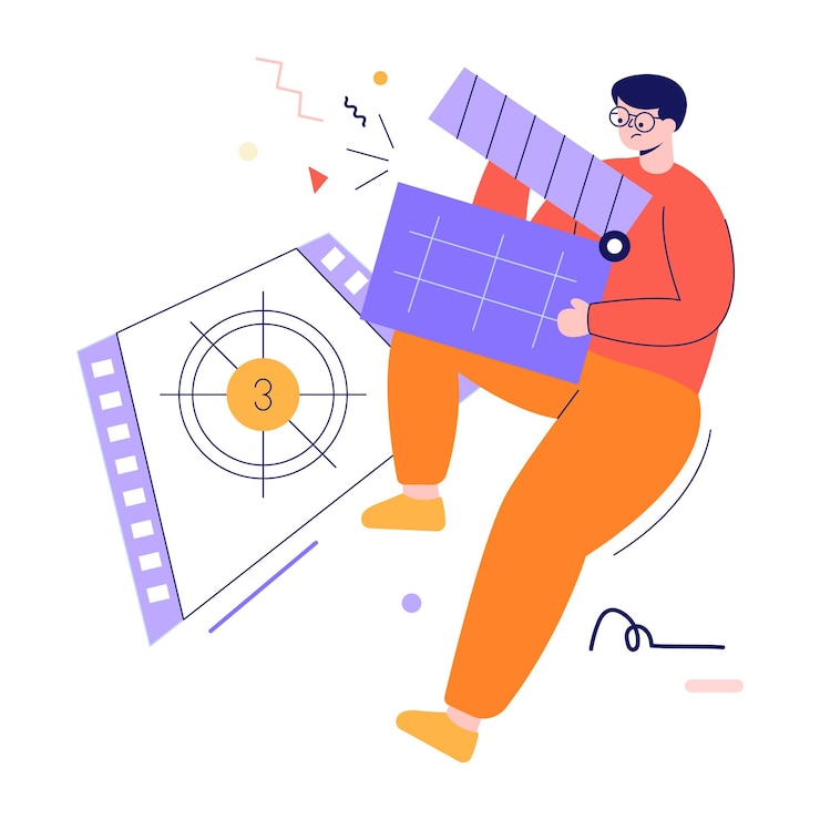 Vector a animated flat illustration of movie clapper