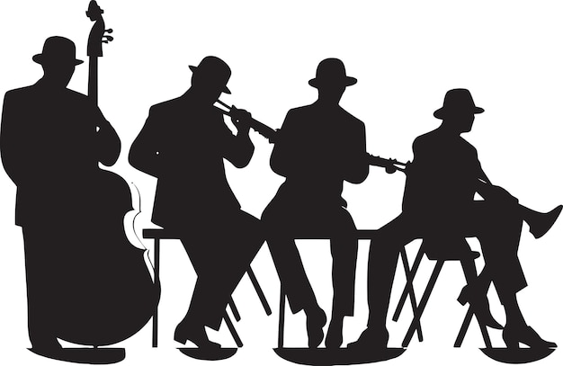 Animated jazz musicians stick figure vector icon harmonious fusion iconic stick figure jazz ensemble