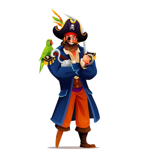 animated pirate with macaw