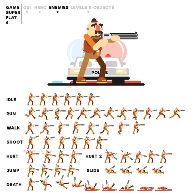 Вектор Анимация преступника с дробовиком для создания видеоигры