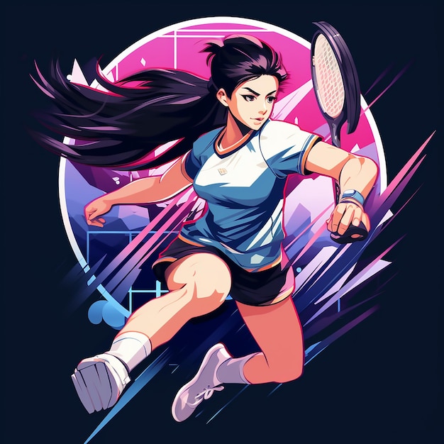 anime badminton speler in actie platte logo