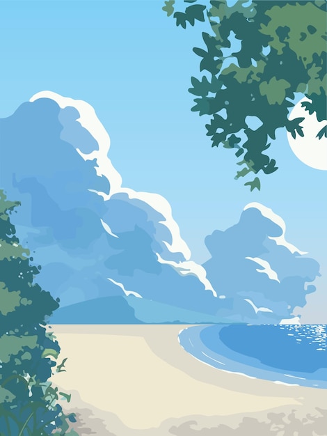 アニメの海辺の風景