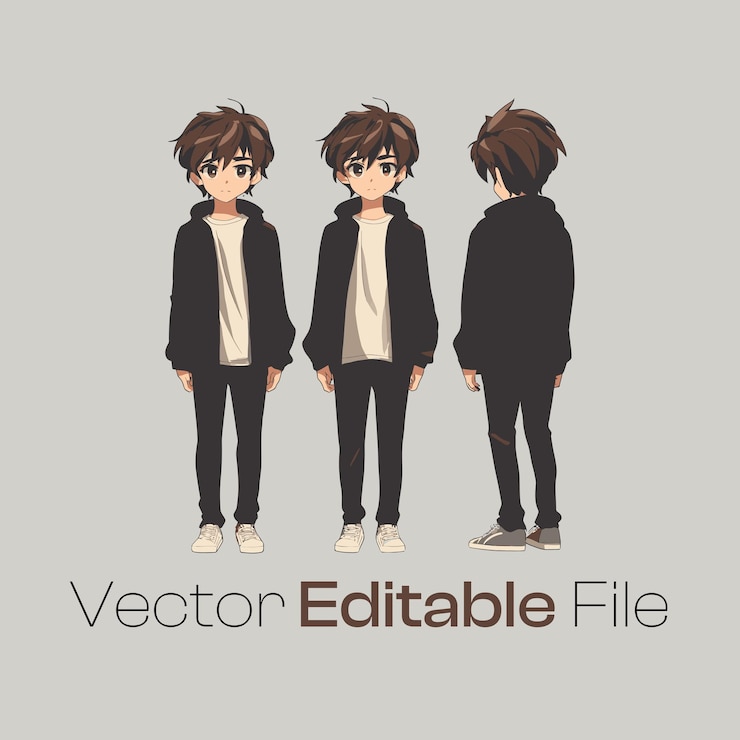 Vector anime boy character vector illustration