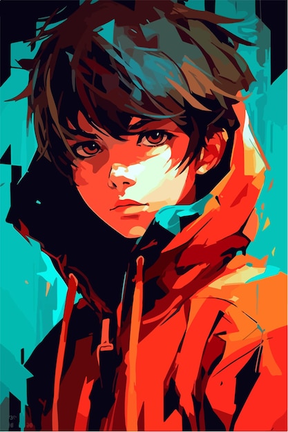 Anime boy wearing a hoodie template Royalty Free Vector