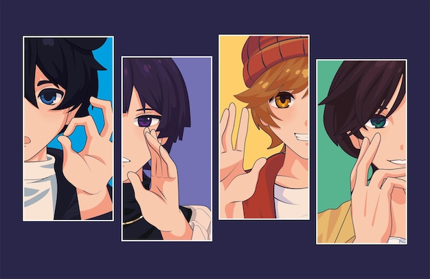 Vector anime boys avatars