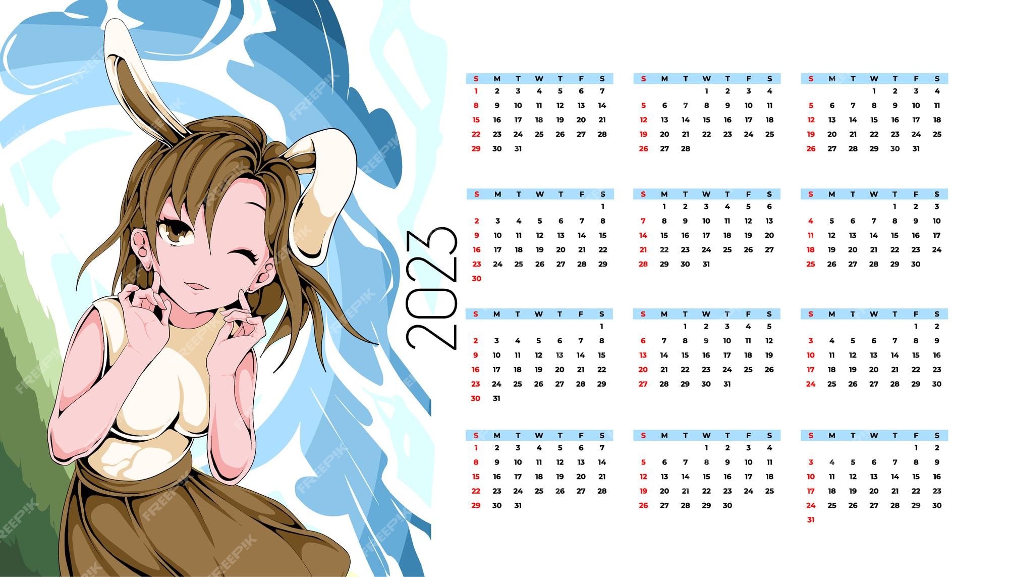 Premium Vector  Cute anime calendar 2023