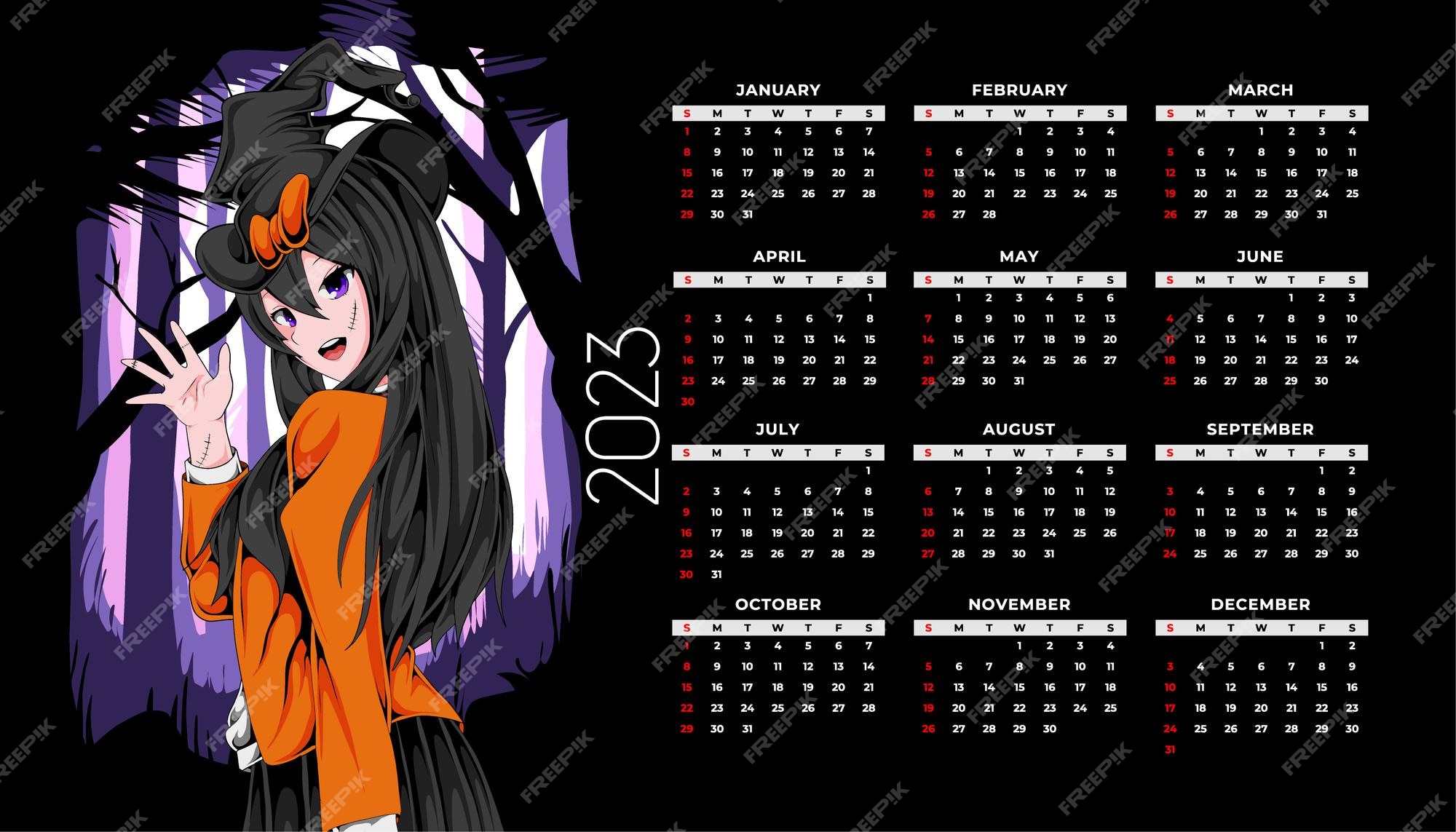 Premium Vector Anime calendar 2023 design template