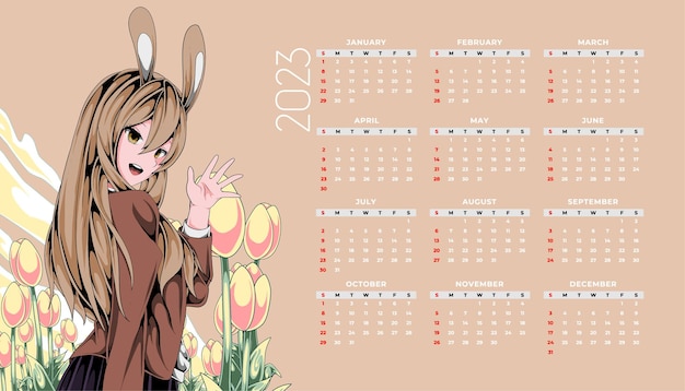 Premium Vector  Anime calendar 2023 design template