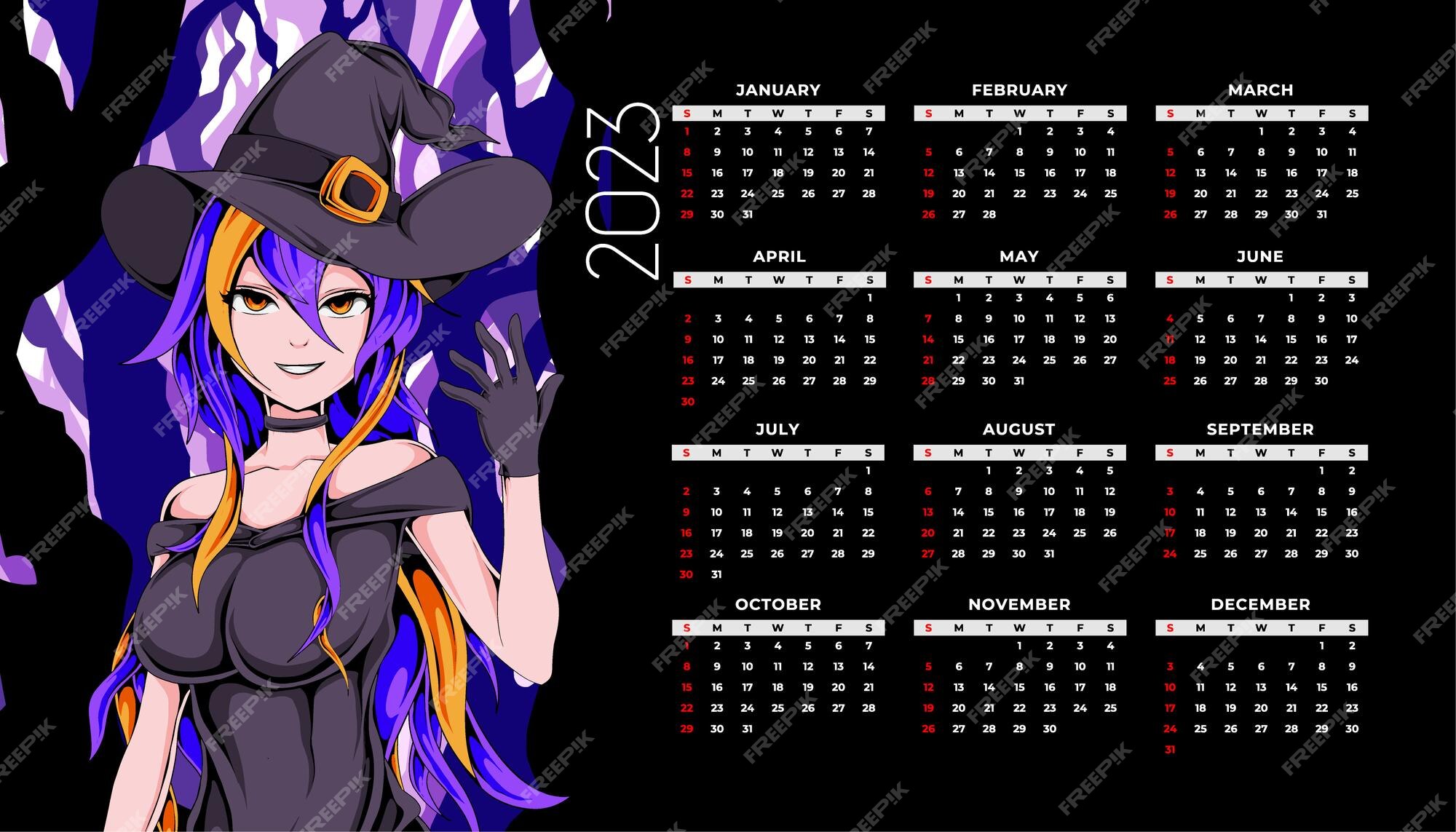 Premium Vector  Anime calendar 2023 design template