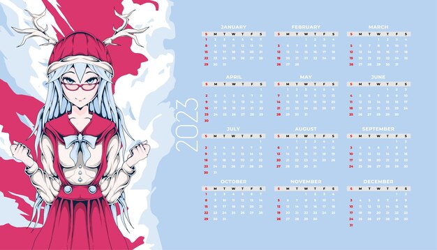 Premium Vector  Anime calendar 2023 design template