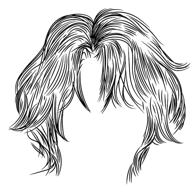 Vector anime cartoon hairstyle with black outline