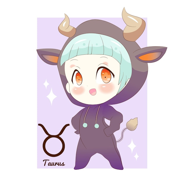 An anime cartoon of a taurus zodiac sign with the word taurus on it