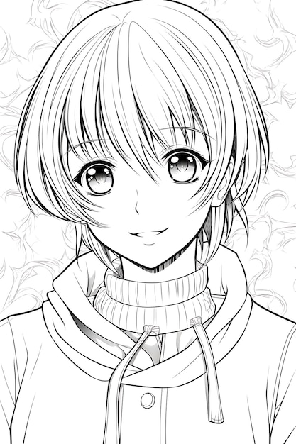 Short Hair Anime Girl Coloring Page Graphic by Design Point