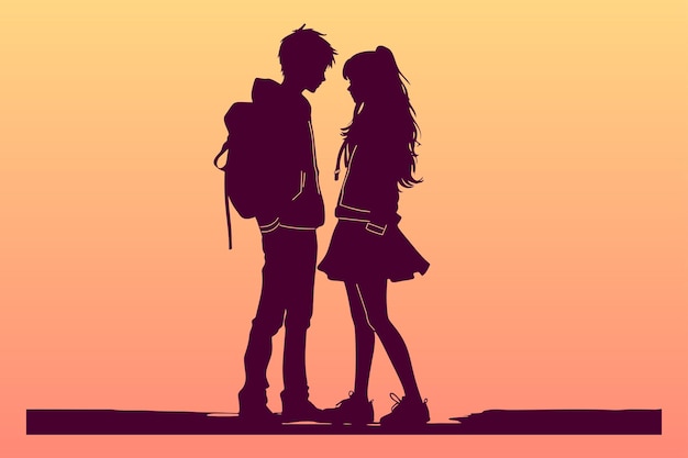 Anime coppia silhouette romantico anime vettore