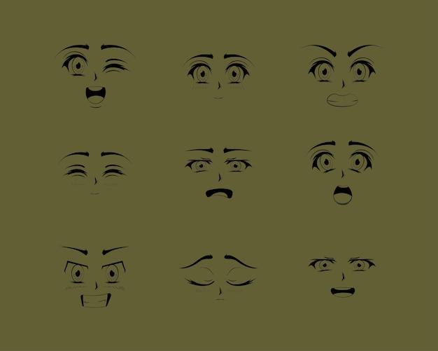 20 Anime Facial Expressions Chart Drawing Illustrations RoyaltyFree  Vector Graphics  Clip Art  iStock