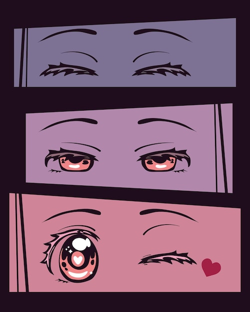 Vector anime faces comic style set