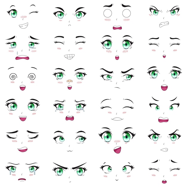 Anime Face Expressions and Eyes Clipart. Graphic by NadineStore