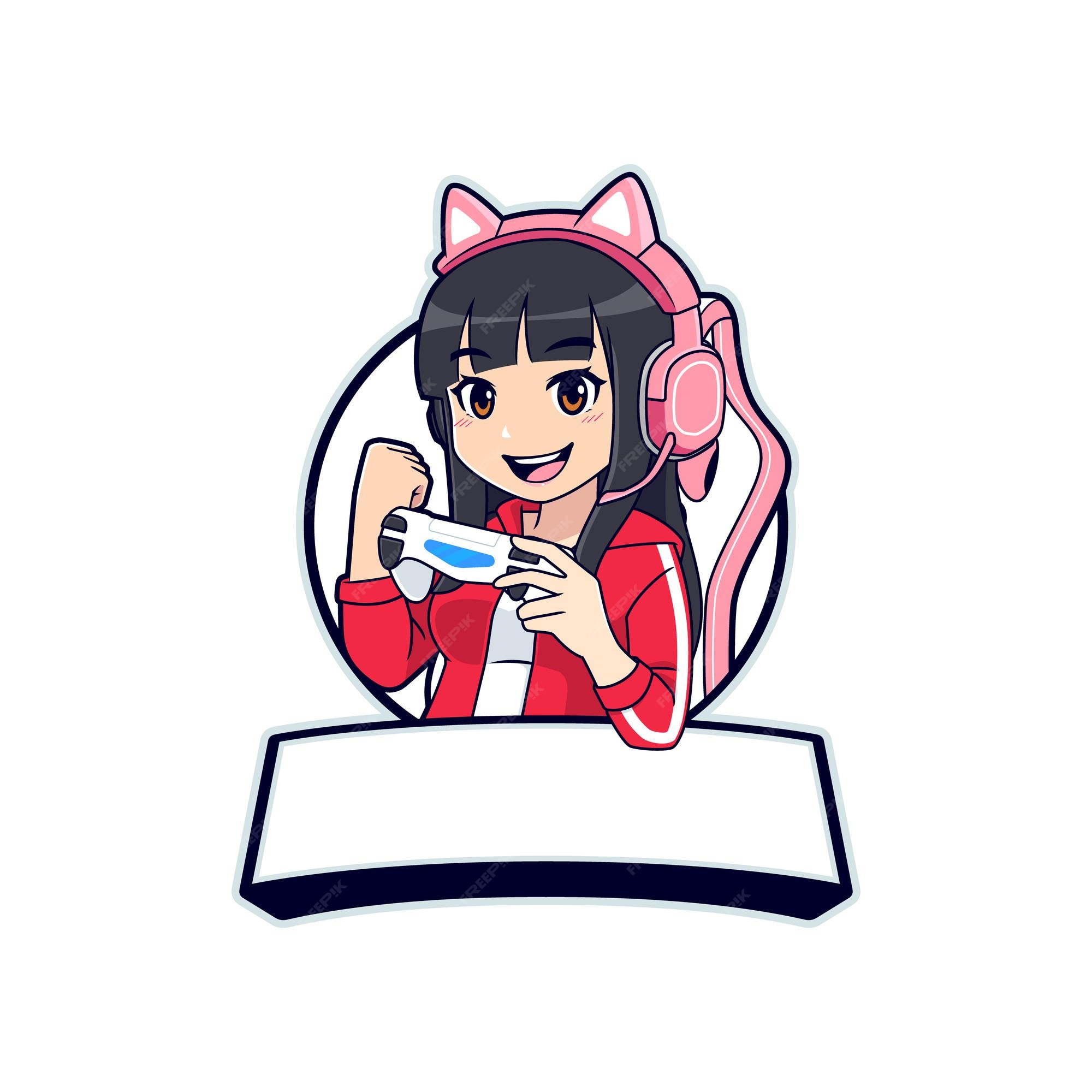 Premium Vector  Anime gamer girl mascot logo template with blank space  banner