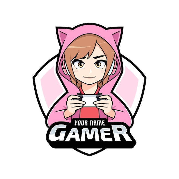 Anime gamer meisje karakter esport logo