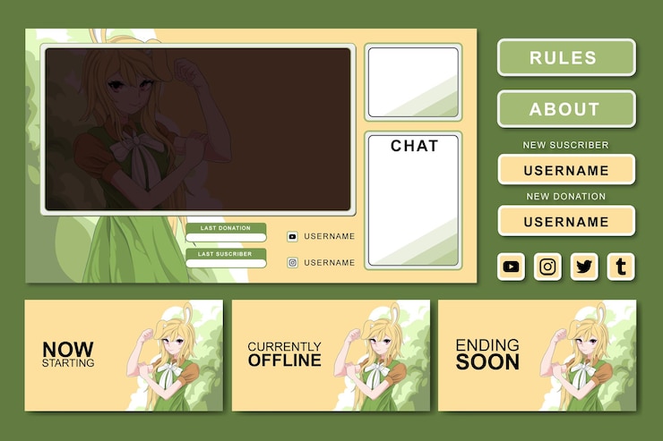 Vector anime gaming stream panel element design