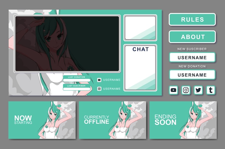 Vector anime gaming stream panel element design